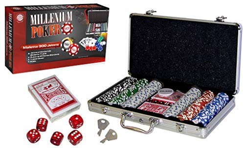 MGM GAMES - Pokerchip-Koffer mit 300 Jetons - Mehrfarbig - 140300 - Kartenspiel - Metall - 2 bis 6 Spieler - Spielkarten - Gesellschaftsspiele - 11,5 g - 38 cm x 23 cm