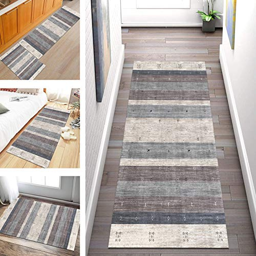 SGLGSTORE Teppich Läufer Flur rutschfest Marokkanisch, Modern Korridor Teppichläufer Schlafzimmer Wohnzimmer Küchenläufer Waschbare Polyester Küchenbodenmatte Breite 60cm/ 70cm/ 80cm/ 90cm/ 100cm