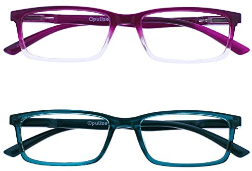 OPULIZE See - Occhiali da Lettura Filtro Set da 2 Luce Blu Montatura Stretta Cerniere a Molla Migliorano il Sonno Gaming Computer Anti Riflesso Viola Turchese Uomo Donna BB9-5Q +1.00