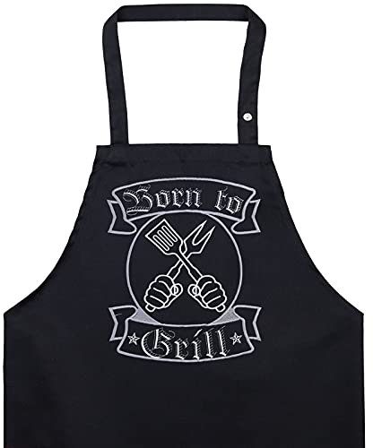 EXPRESS-STICKEREI BBQ Grillschürze - Lustige Kochschürze für Grillfans - Verstellbare Latzschürze für Männer/Frauen - Küchenschürze mit Spruch Born to grill