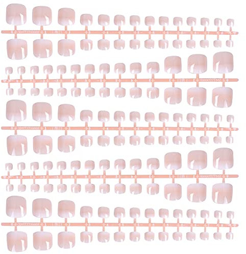 140pcs Faux Ongles d'orteil, Faux Ongles Pieds Court, French Pieds Ongles Couverture Complète Nail Art Tip pour Femme Fille DIY Manucure, 14 Tailles (C)
