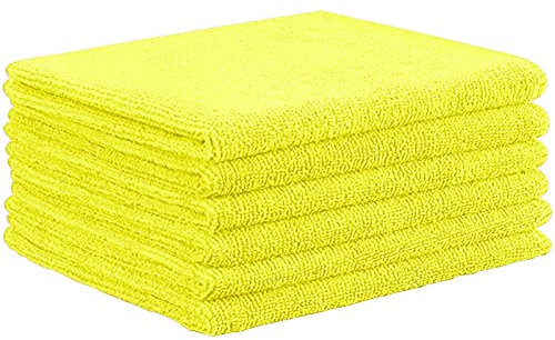 AMOS Large 40cm x 40cm Microfibre Cleaning Cloths Home Kitchen Bathroom Dusters Car Valeting Polishing Machine Washable Wipes (12 Cloths, Yellow)