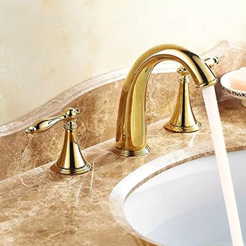 YHSGY Vergoldeter Waschtischarmatur Messing Badewanne Wasserhahn Badezimmer Mit Zwei Griffen Auf Dem Boden Montiert