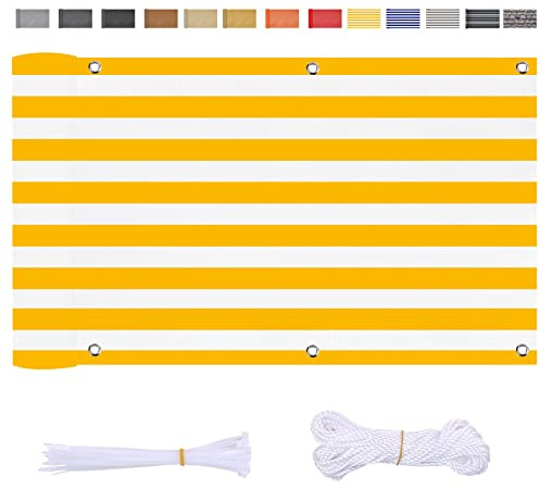 ZQFXZQF Balkonbespannung Hinterhof Swimming Pool Balkonumspannung Sonnenschutz Reißfest UV Schutz Kabelbindern Ösen 80x500cm gelbe und weiße Streifen