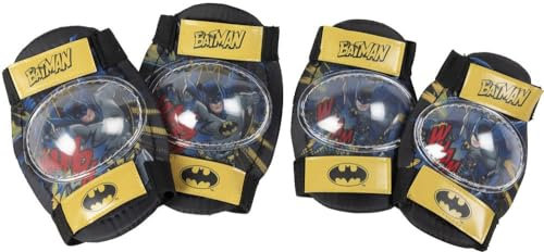 DC Comics protección Kit Protector Nivel 1 Coderas Rodilleras Niño Batman Hombre murciélago Bici Seguridad Superheroe Negro Amarillo S, Bebés niños