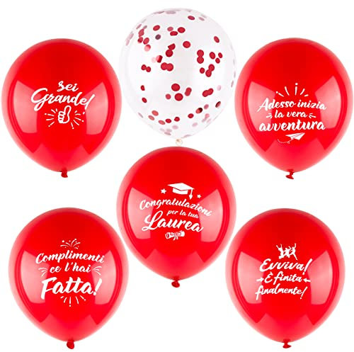 30 Palloncini Laurea Rossi per Dottore e Dottoressa - Scritte Italiane, Coriandoli Trasparenti - Decorazioni e Gadget per Festa di Laurea