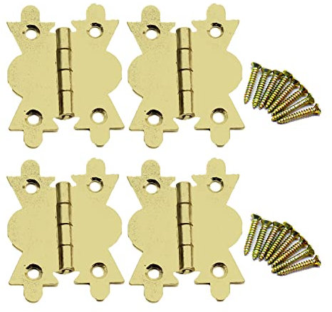 SUL Butterfly Hinges, Brass Plated Small Hinges for Cabinet, Jewellery Box, Brass Mini Hinges for Woods with Matched Screws for Home Furniture Cabinet Door Drawer Cupboard - 40mm (1.1/2 inch) (4pk)