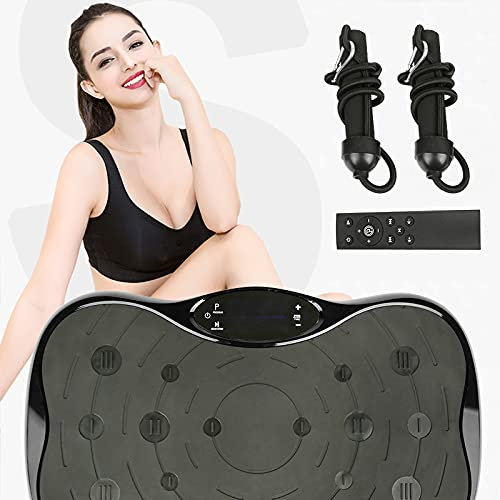 Vibrationsplatte für Ganzkörpertraining zu Hause, Rüttelplatte mit LCD Display, Fernbedienung, Trainingsbänder, Bluetooth Lautsprecher (Schwarz)