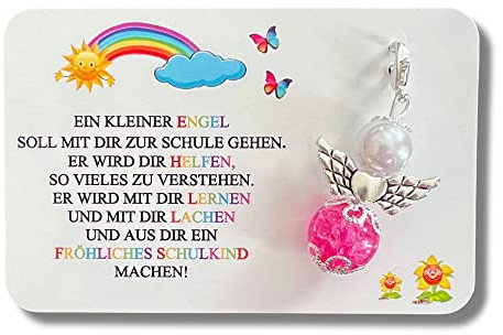 Schulkind 2025 Schutzengel Geschenk Ein kleiner Engel soll.. Mutmacher Glücksbringer Einschulung Schultüte Zuckertüte Karte (Pink)
