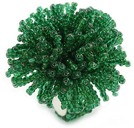 Avalaya Bague extensible en perles de verre vert brillant de 45 mm de diamètre, taille M, taille unique, Verre