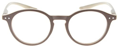 Klassische, farbige Lesebrille/Lesehilfe ASTRA aus Kunststoff mit Federscharnier inkl. Einstecketui Braun/Beige +1,5 dpt