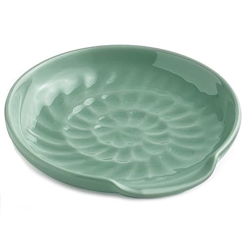 Miamolo Ceramic Spoon Rest Cooking Spoon Holder for Stove Top, Modern Farmhouse Kitchen Decor for Multiple Utensil, Ladles Tongs Spatula - Green