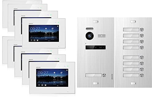 Balter EVO-HD Video Türsprechanlage, Video Türklingel mit Kamera, 9 familienhaus Klingel, 7 Zoll HD Monitor, Full HD-Kamera, 2 Draht Bus, Gegensprechanlage mit 175° Weitwinkel
