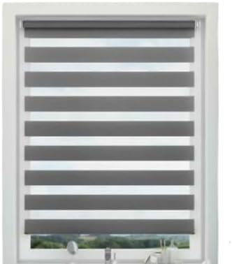 Zebra Vision Window Easy Fit Day & Night Window Roller Blinds Drop (Length) 165 cm -Home & Office (45 cm (+4 cm Fittings), Grey)