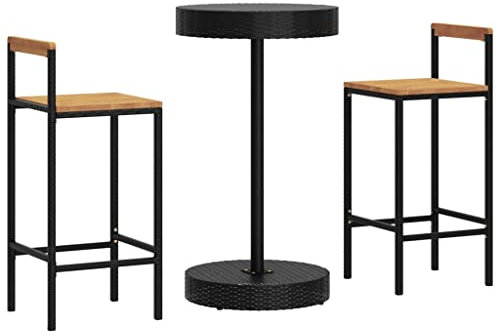 vidaXL Gartenbar Set 3-TLG., Gartenmöbel Bartisch 2 Barstühle, Stehtisch Barhocker für Garten, Sitzgruppe Gartenset, Schwarz Poly Rattan Massivholz Akazie