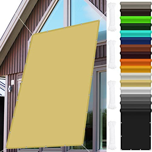 Sun Shade Sail Canopy 1 x 2.6 m Rectangle Waterproof Sun Protection Fabric Durable with Free Rope, Shade Sunscreen Awning for Patio, Gaden, Yard, Pergola, with Free Rope, Cream Color