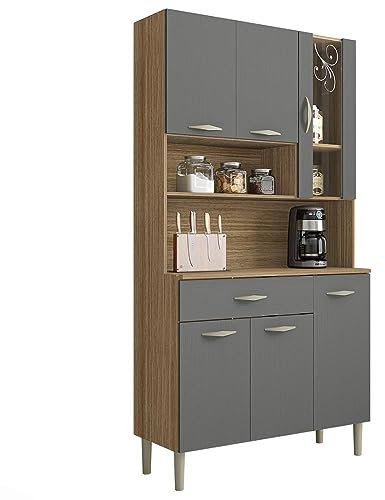 KITS PARANA Buffet de Cuisine 6 Portes 1 Tiroir Chêne et Gris L 90.9 H 173.5 P 36.3 cm