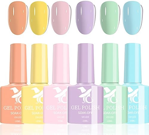 Pastel Gel Nail Polish - 6 Colors Light Colors Spring Summer Pastel Gel Polish - Pink Blue Orange Purple Yellow Green Nail Varnish Set Macaron Candy Series, Soak-Off UV LED DIY Nail Art