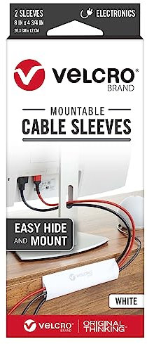 VELCRO Brand Mountable Cable Sleeves, 8 x 4-3/4, White, Pack of 2 Sleeves, VEL-30796-USA