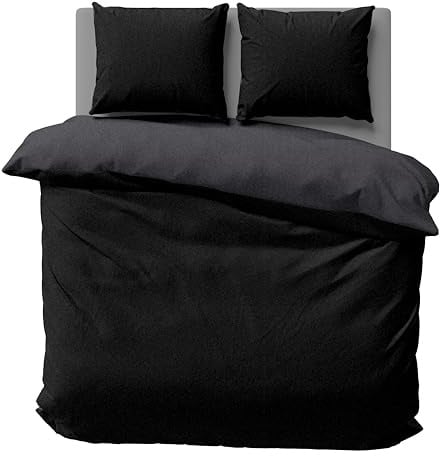 one-home Winter Bettwäsche Doubleface Uni Wende kuschelig flauschig warm weich Fleece, Größe: 240x220 cm, Farbe: schwarz/anthrazit