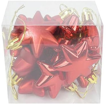 12 Stück Kunststoff-Herzornament für Christams, Baumdekoration, Weihnachtskugeln, Dekorationen für Zuhause, hängende Hochzeit, herzförmige Lieferungen, roter Stern, 4 cm