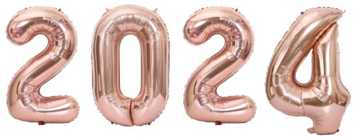 D2D |Silvester 2024 Ballons XXL in Rosé - Größe: 100 cm - Folienballons - Zahlenballon - Neujahres Party - Helium Ballons