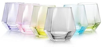 simpa Diamond Shape Multicoloured Drinking Glasses 290ml Set of 6