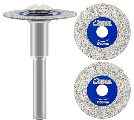 SHDIATOOL Disque de coupe diamantée pour verre, 3 pièces 30mm Mini lame de scie diamantée avec tige de 6mm pour carrelage céramique porcelaine marbre granit pierre artificielle sur perceuse pack de 3