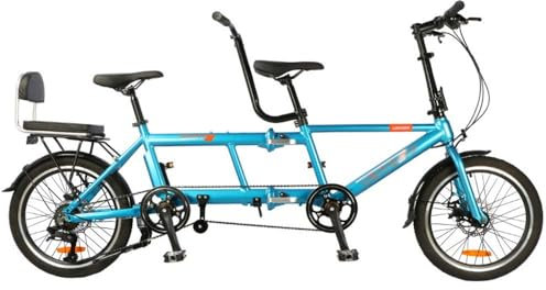 Kcolic Tandem Fahrrad, Beach Cruiser, 20 Zoll Räder, 7 Gang, Weiß oder Blau, Klappbar, Scheibenbremse, Für Erwachsene und Kinder