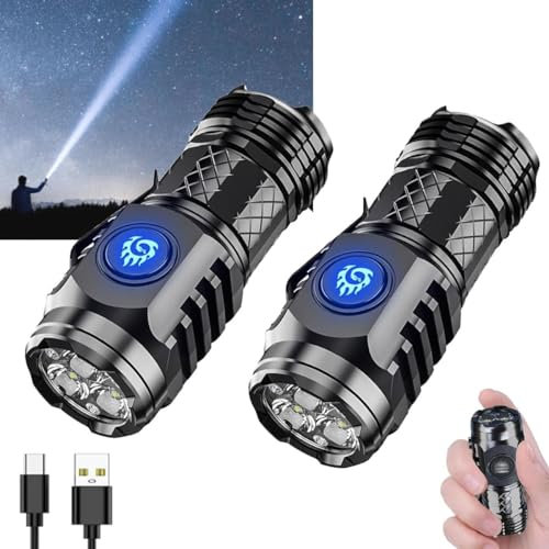 RuiDay Mini-Taschenlampe mit dreiäugigem Monster,USB Aufladbar Taschenlampen mit 5 Lichtmodi,LED Taschenlampe Extrem Helle,Wasserdicht Mini Handlampe für Camping Outdoor (Schwarz 2 Stk)