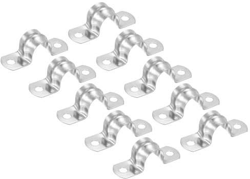 PATIKIL 1.65 inch/42mm Rigid Pipe Strap Clamp, 10 Pcs 304 Stainless Steel Two Hole U-Shape Tube Clip Pipe Fasten Holder for Pipe Fixing