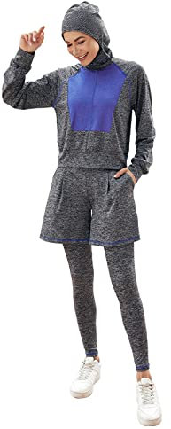 DSAoTeng Muslimischer Hijab-Trainingsanzug, 3-teiliges Set, bescheidene islamische Dubai-Sportbekleidung, arabische Türkei, Fitnessstudio, Yoga, Outdoor,, # 2, 46