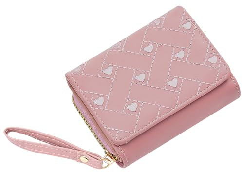 Jadin Porte Monnaie Femme, Petit Porte Monnaie avec Bouton Pression en Métal, Portefeuille en PU pour Femme avec Porte Monnaie avec Plusieurs Emplacements pour Cartes et Compartiments, 10,5 x 8cm,Rose