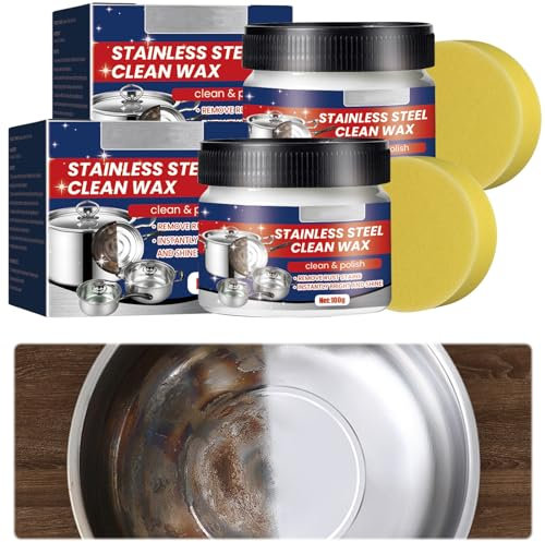 LETTERASHQP 2 PCS Stainless Steel Stain Cleaning Wax Edelstahlreiniger 3 In 1 Stainless Steel Cleaning Wax Edelstahlpflege Stainless Steel Decontamination Cleaner Edelstahl Reinigungswachs und Polish