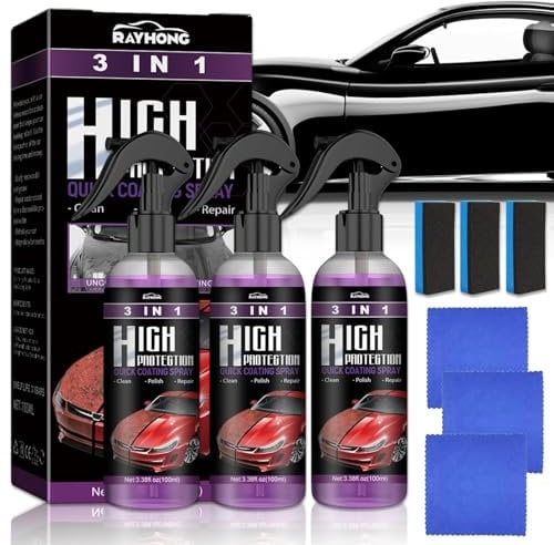 3 Stück High Protection 3in1 Spray, 3 in 1 Beschichtungsspray für Auto, Auto Nano Beschichtungsspray, Beschichtungsspray Autolack, Autospray zum Reparieren, Polieren und Kratzenschutz (300ml)