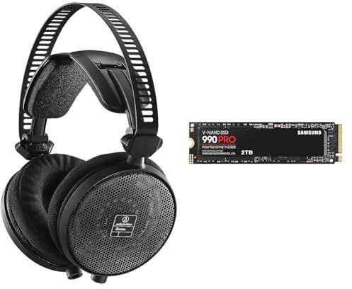 Audio-Technica R70X Open Back Reference Headphone Black & Samsung 990 PRO NVMe M.2 SSD, 2 TB, PCIe 4.0, 7,450 MB/s read, 6,900 MB/s write, Internal SSD, For gaming and video editing, MZ-V9P2T0BW