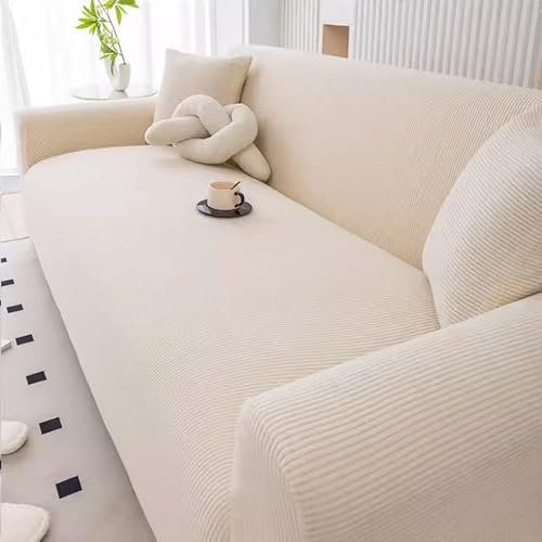 Gleedipre Housses Extensibles Jacquard Housse de Protection élastique à l'épreuve des Animaux Toutes Les Saisons antidérapant Moderne Couvre-lit canapé(Beige,3 places/190-220cm)