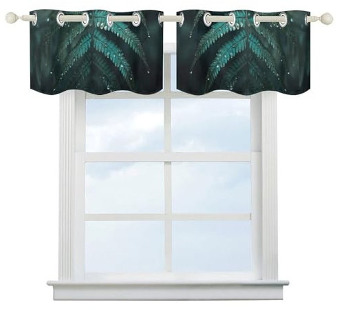 QLPTM Verdunkelungsvorhang, weich, wärmeisoliert, kurze Gardinenstange, Taschenfenstervorhang, Wasser auf Pflanzen, Küchenvorhang für Küche, Wohnzimmer, Schlafzimmer, 132 x 46 cm