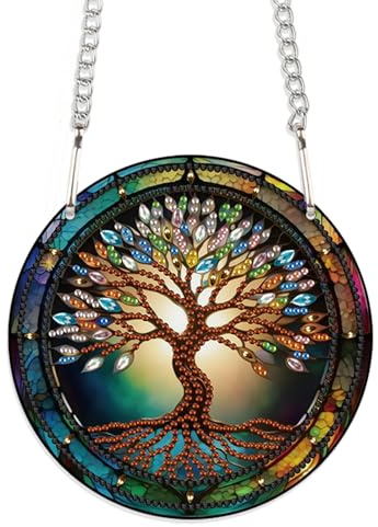 JISHSHAY Life of Tree Diamond Art Wind Chime - Special Shape Crystal Suncatcher Gem Painting With Jewel Art Pendant