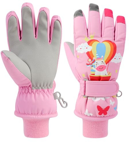 QKURT Gant de Neige pour Enfants Gant de Ski pour Enfants Gant Thermique Coupe-Vent d'hiver Mitaine de Sports de Plein air antidérapante avec Poignet côtelé tricoté,aux Filles et garçons de 2 à 13 Ans