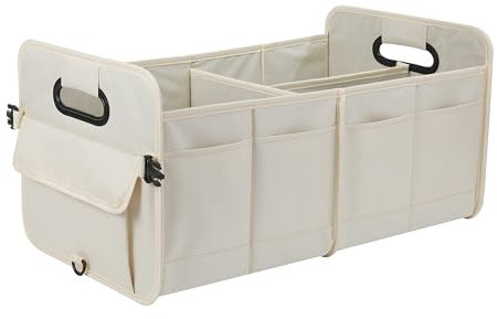 JIAHUIFA Auto Kofferraum Organizer Box Kofferraumtasche Faltbar für Renault Twingo 3 (III) Facelift I 2019-2022 2023 2024, Verstellbare Sicherungsriemen Autobox Kofferraum,Beige