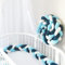 Bettschlange Geflochten, Baby, Babybett Umrandungen, Kantenschutz Bettumrandung Knotenkissen, Seitenschläferkissen, Baumwolle Schlafkissen Kissen,Weiß+Blau+Dunkelblau,350cm