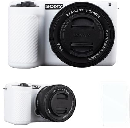 Rieibi Custodia protettiva in silicone per fotocamera Sony Alpha ZV-E10 II con 2 pellicole protettive per lo schermo, custodia leggera ZV-E10II per fotocamera Sony ZV-E10 II, Bianco, Custodia per