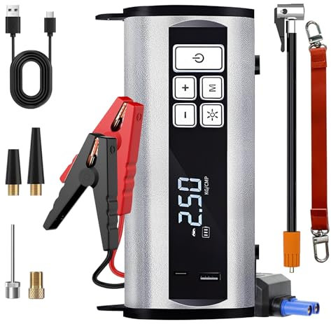 3500A Car Jump Starter Power Pack with 150PSI Air Compressor, 12V Portable Car Battery Jump Starter Booster(up to 9.0L Gas Or 8.0L Diesel Engine), with LED Flashlight