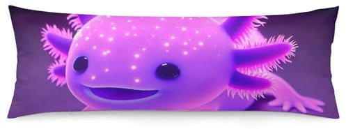 Niedlicher violetter Axolotl-Körperkissenbezug mit Reißverschluss, Lange Kissenbezüge für Körperkissen, rechteckig, weich, groß, für Zuhause, Bettwäsche, Couch, Sofa, 50,8 x 137,2 cm