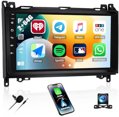 CAMECHO 2G+64G Android 13 Radio para Mercedes Benz W169 W245 B200 W639 Vito Viano W906 Sprinter, Estéreo de Coche Táctil de 9 Pulgadas con Carplay Android Auto GPS WiFi Bluetooth FM/RDS SWC Cámara