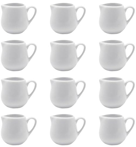 Foreverup 12Pcs White Small Porcelain Milk Jug, 110ml Mini Milk Jug Mini Creamer Jugs with Handles Sauce Jug Small Gravy Jug Creamer Pitcher for Coffee Tea Milk Sauces Restaurant Kitchen