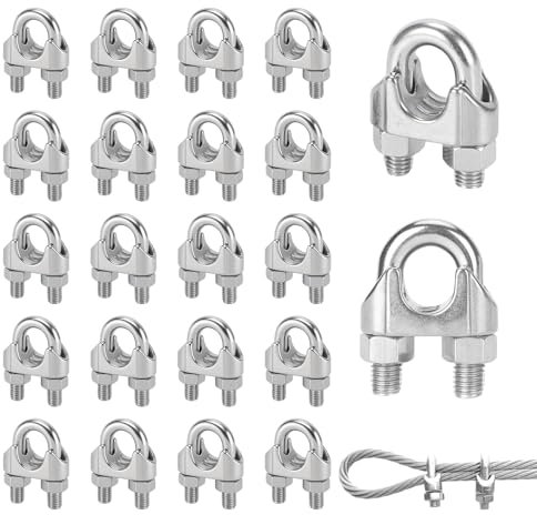 DBALL 25 Pièces Serre Cable Acier Inoxydable 304 Serre Cable 3 mm avec Support en U pour Cable Acier 3 mm Ø Serre-Câble en Acier Fil d'acier Fixe