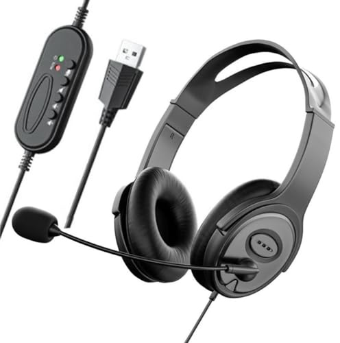 Fuhjythy Stereo Headphones Noise Cancelling Microphone for Zoom Skype Office Call Center Home Podcast