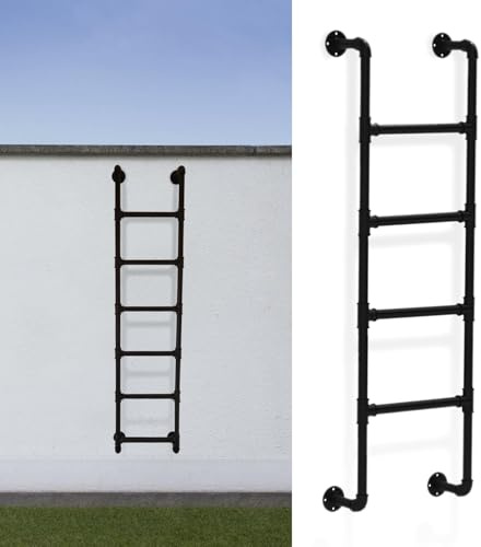 KLGFBDC Basement Window Well Escape Ladder WallMounted Bunk Bed Metal Staircase Black Folding Steps for Loft Outdoor RV Terrace Apartment Emergency Exit